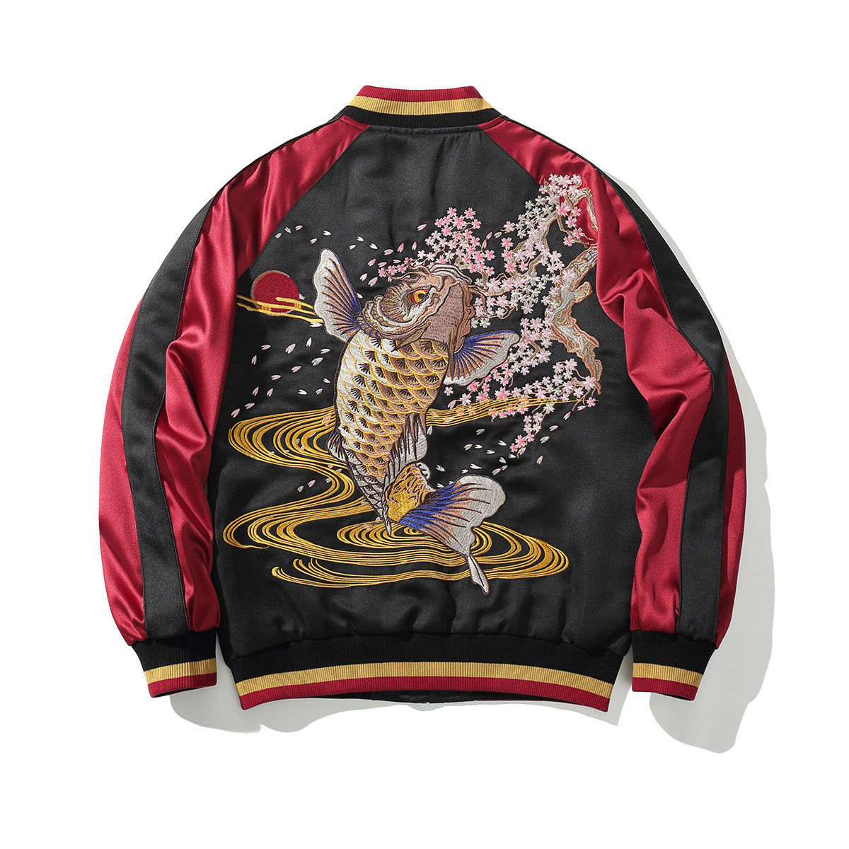 Machine Embroidery Men's Koi Embroidered Cotton Coat Jacket