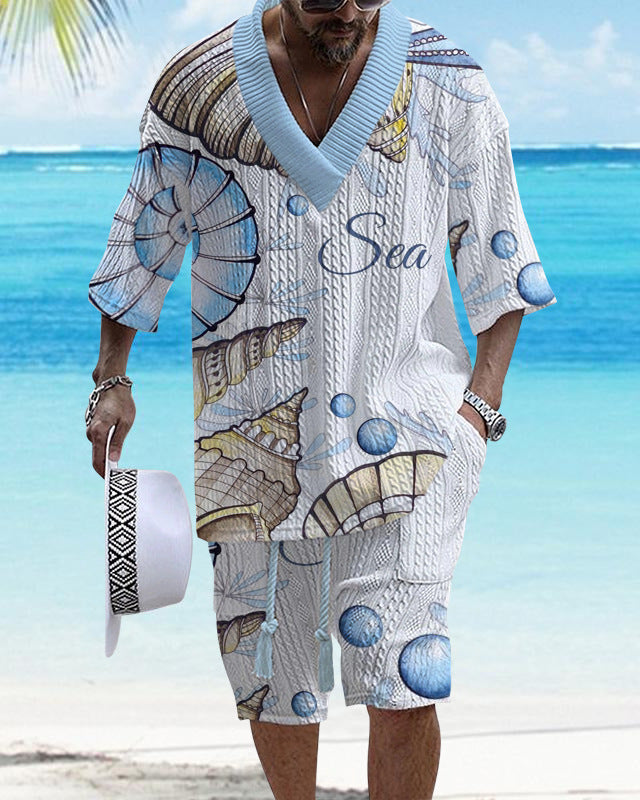 Men's Casual Jacquard Loose-fitting Short-sleeved Shorts Two-piece Set