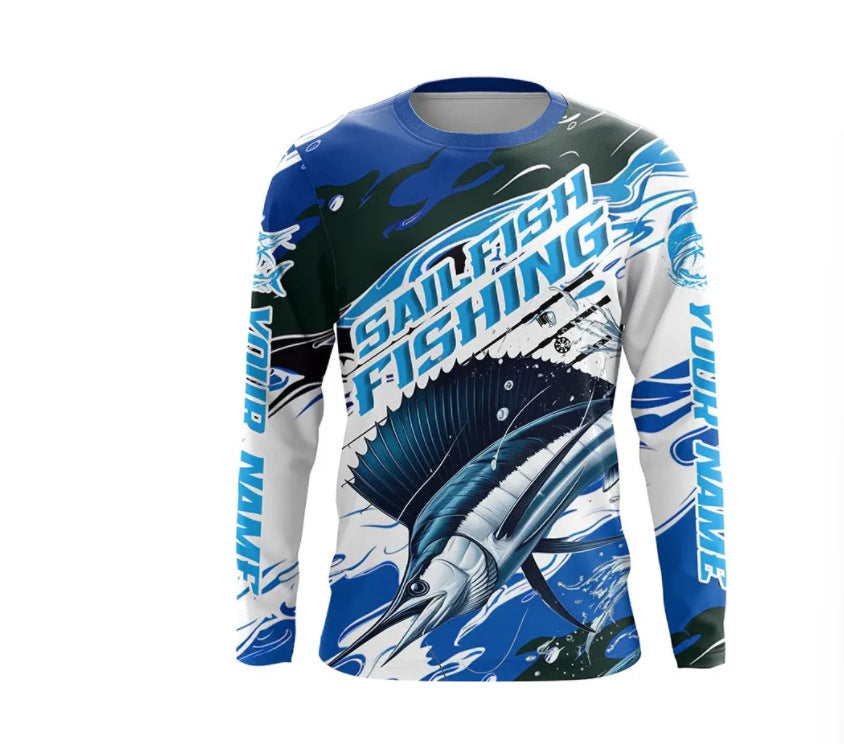Men's Round Neck Pullover Fish Printed Long-sleeved Top