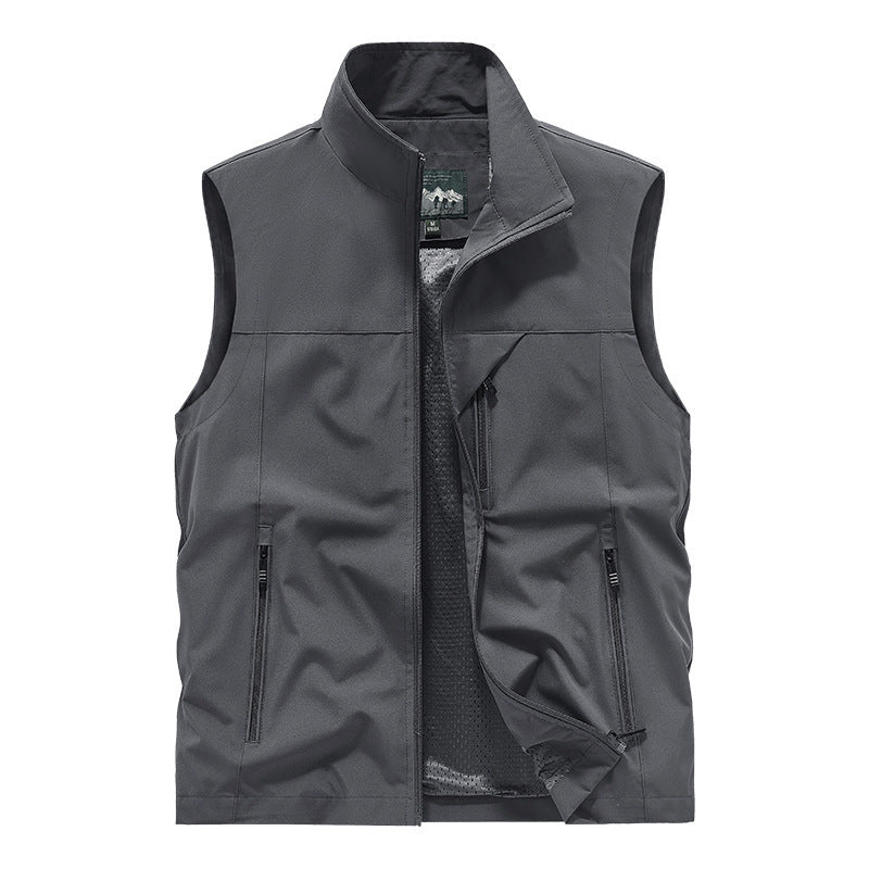 Polyester Casual Stand Collar Multi-pocket Outdoor Photography Fishing Men's Vest Jacket