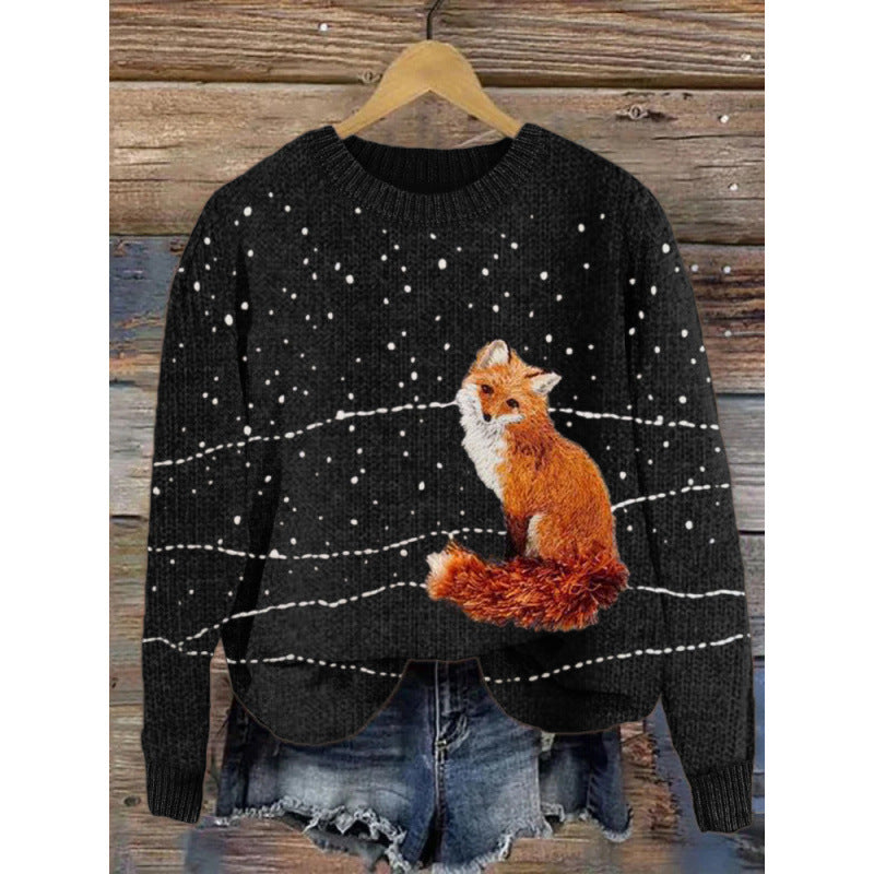 Little Flower Digital Printed Round Neck Sweater