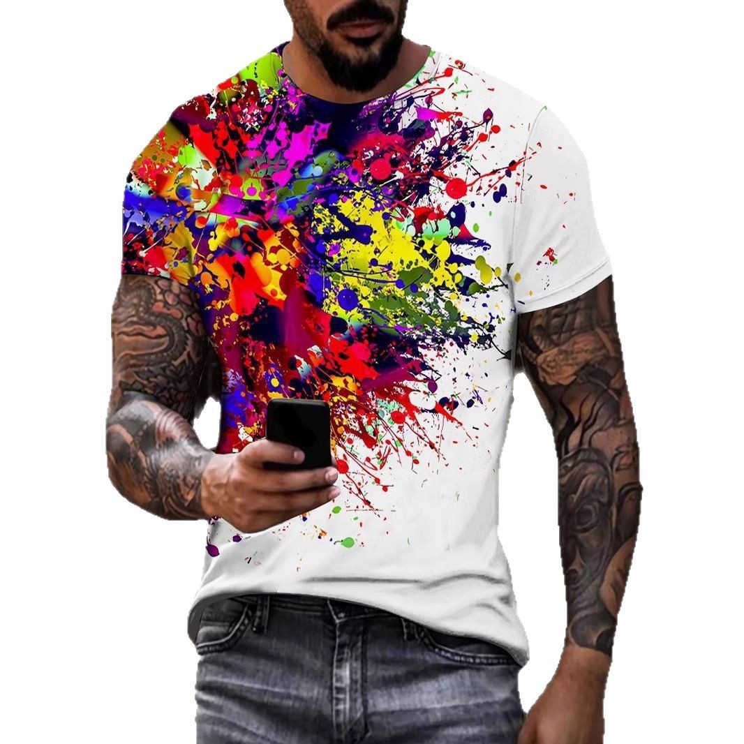 Printed Loose Breathable Sweat-proof Crew Neck Men's T-shirt