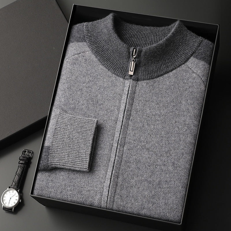 New Thickened Casual Sports Cashmere Men's Half Turtleneck Zipper Knitted Cardigan Suit