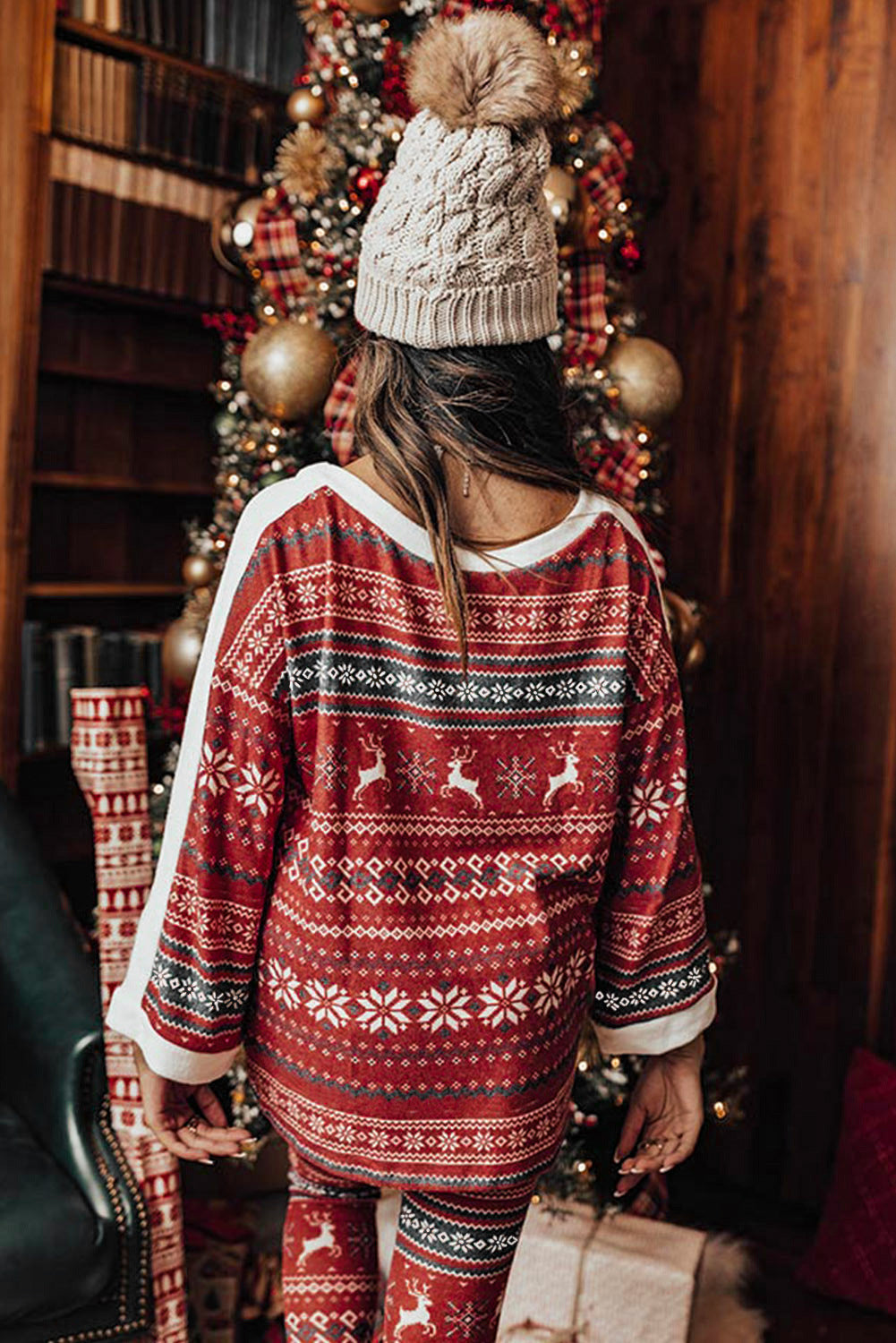 Christmas Loose Round Neck Print Homewear Suits Casual Two-piece Suit
