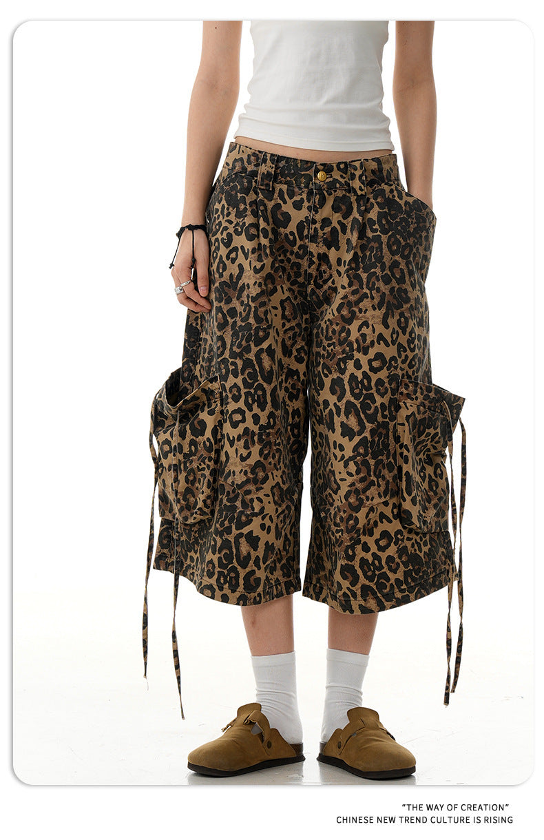 11KN American Vintage Leopard Print Loose Straight Cropped Pants