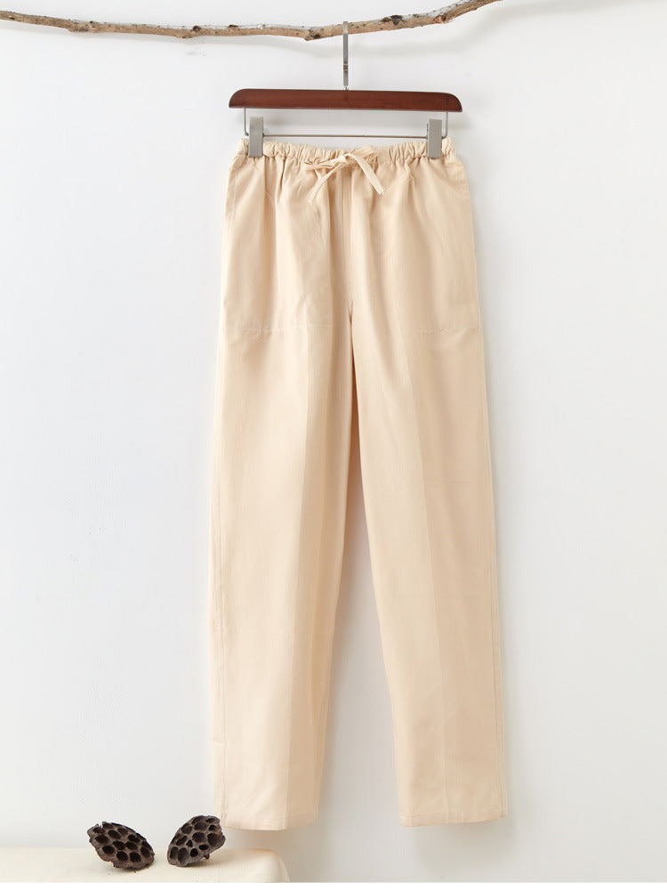 Men's Solid Color Pure Cotton Coarse Fabric Casual Pants