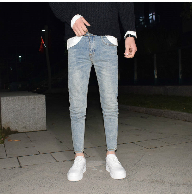 Light Blue Washed-out Vintage Distressed Stretch Jeans