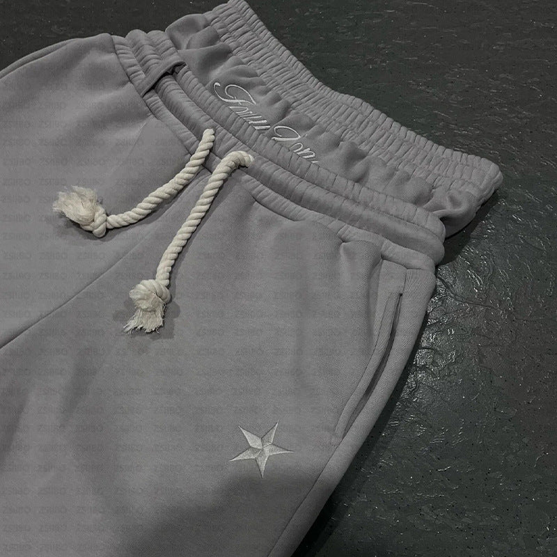 Fake Two-piece Trousers Loose Drawstring Pants Embroidered Sweatpants