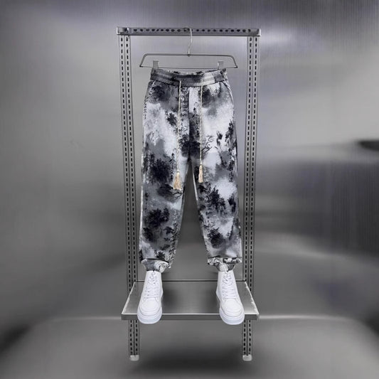 Light And Thin Ice Silk Casual Pants National Style Ink Painting Printed Ankle-tied