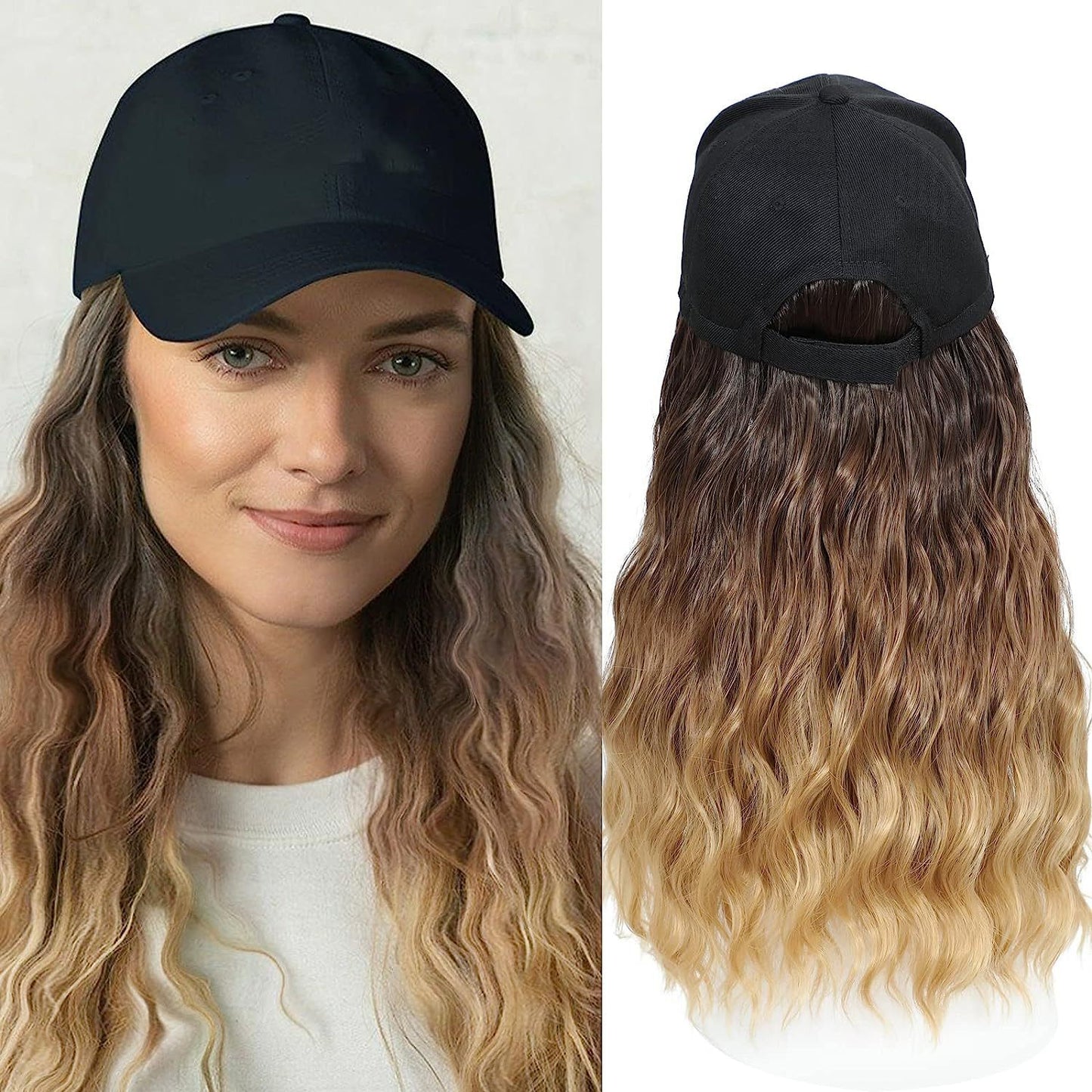 Hat One-piece Women's Big Wave Long-rolled Chemical Fiber Wig