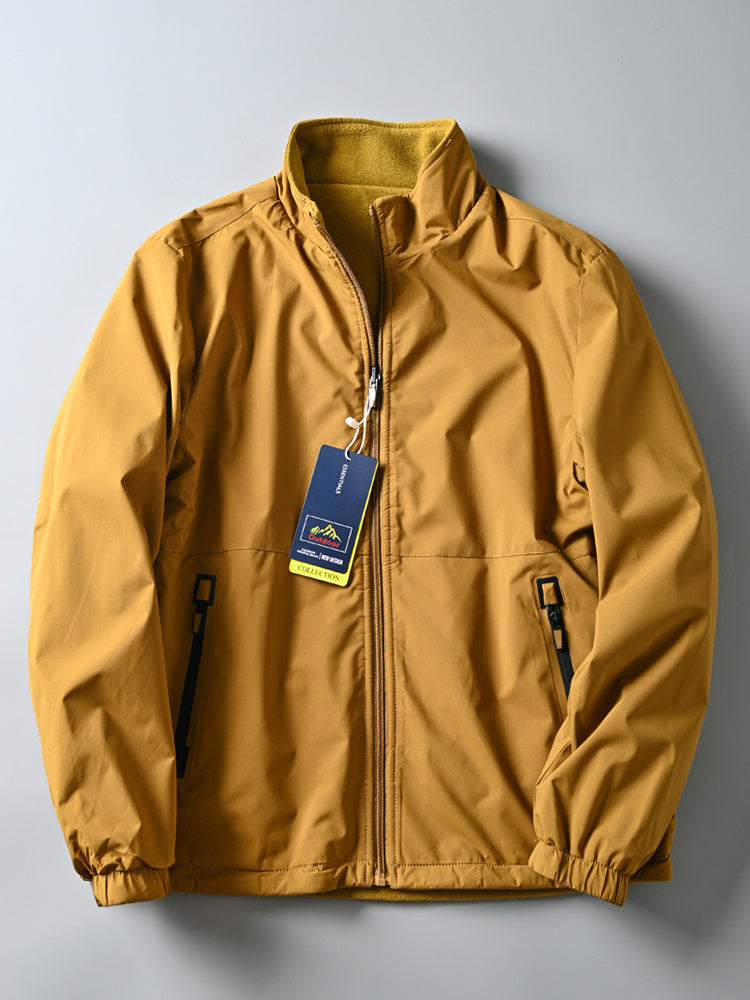 Men's Windproof Waterproof Velvet Warm Stand-up Collar Jacket