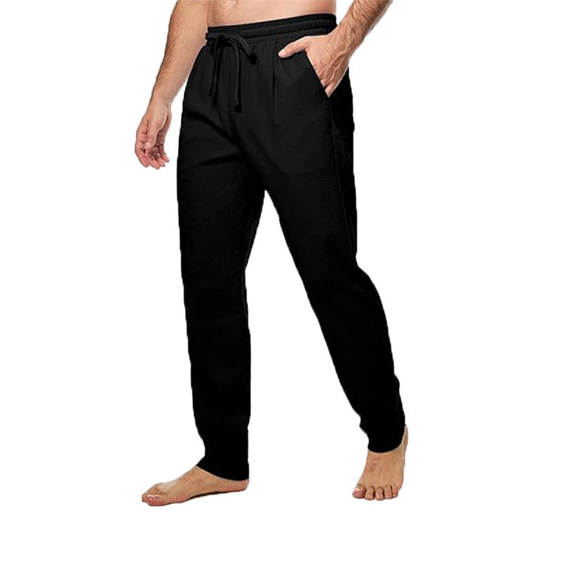 Men's Cotton And Linen Trousers Loose Drawstring Waist Straight Summer Breathable