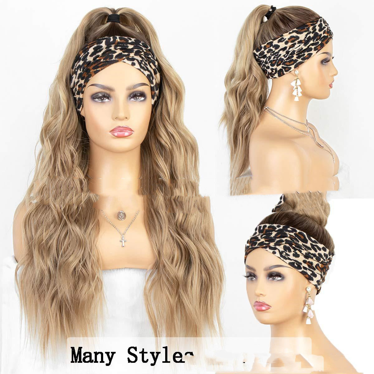 Long Curly Hair Big Wave Two-band Chemical Fiber High Temperature Silk Wig Headgear