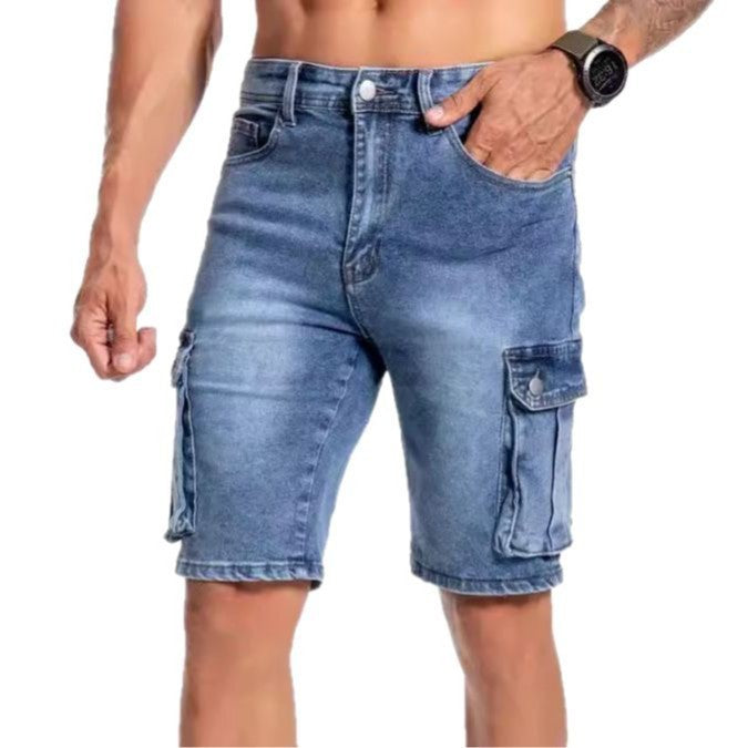 European And American Multi-pocket Micro-elastic Men's 5-point Workwear Casual Jeans