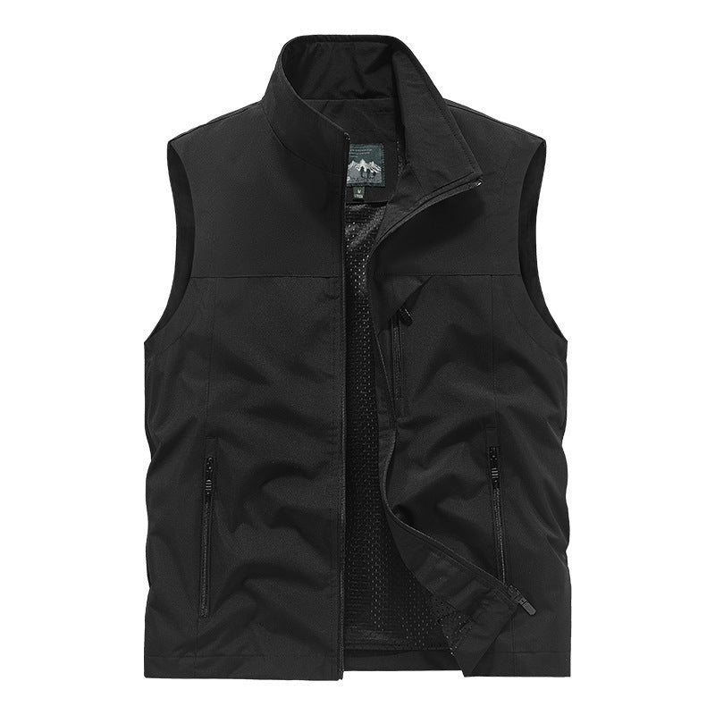Polyester Casual Stand Collar Multi-pocket Outdoor Photography Fishing Men's Vest Jacket