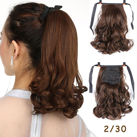 Lace Up Pear Flower Roll Big Wave Medium Length Short Ponytail