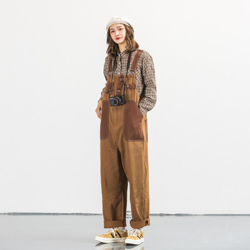 Women's Loose Retro Workwear Color Matching Straight Suspenders
