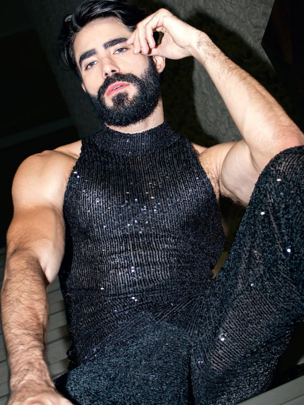 Sleeveless Sequined Vest High Waist Pants Set
