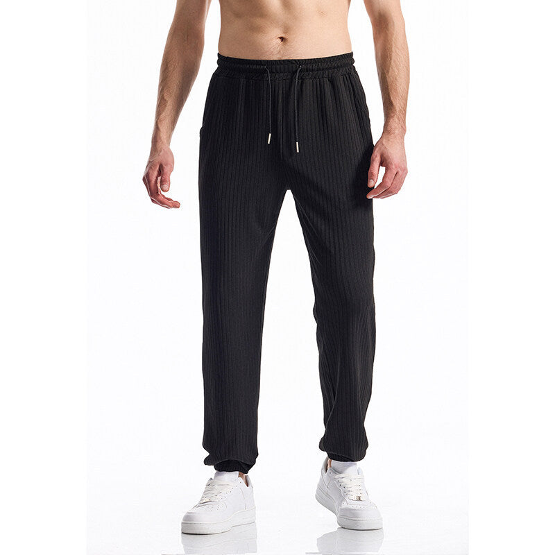 Silky Rib Fabric Casual Pants Baggy Straight Trousers