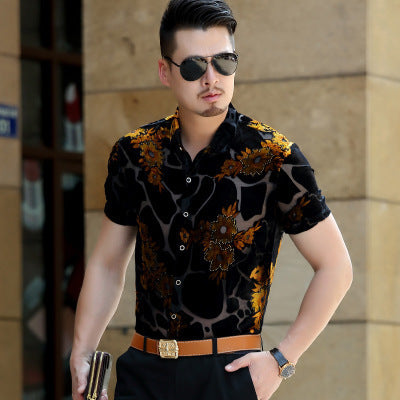 Gold Velvet Hollow Shirt Short Sleeve