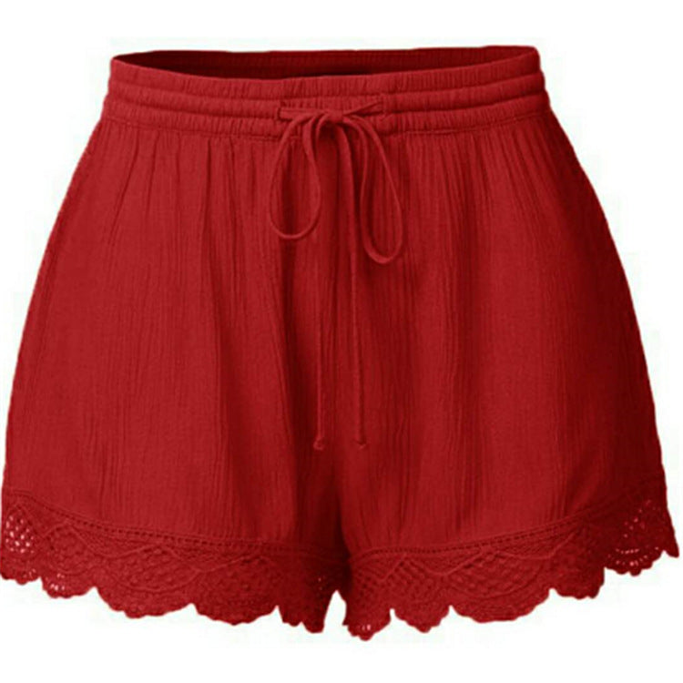 Women's solid color lace-up shorts casual pants