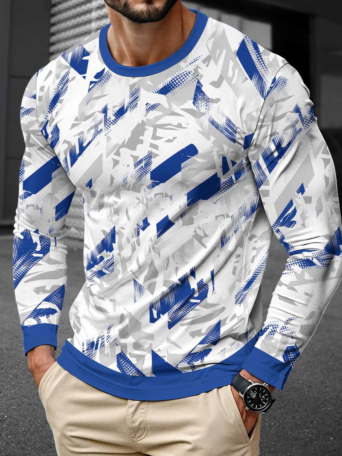 Men's Long Sleeve Simple Trendy Round Neck