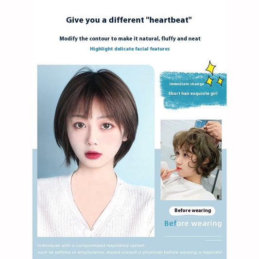 Natural Human Hair Clavicle Hairstyle Full Head Wig Sheath