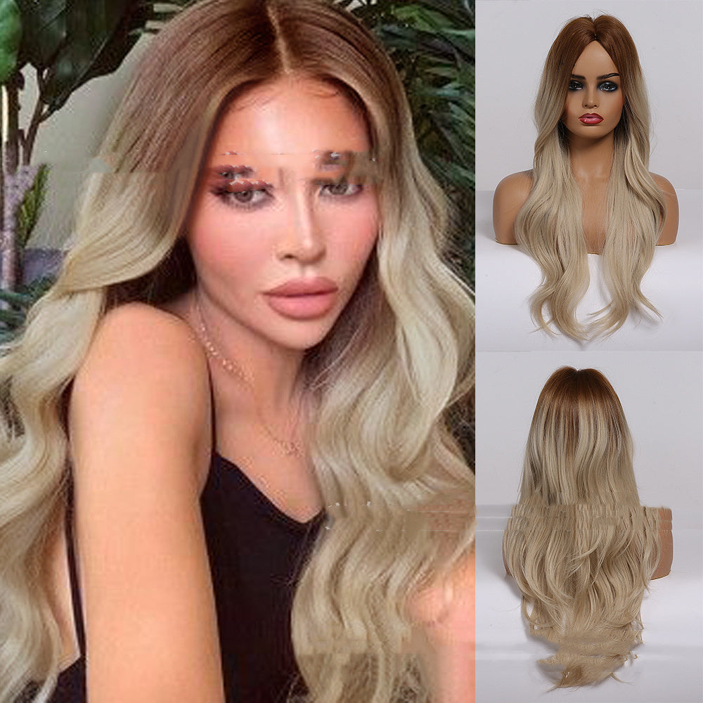Ladies Gradient White Gold Long Curly Hair Wig