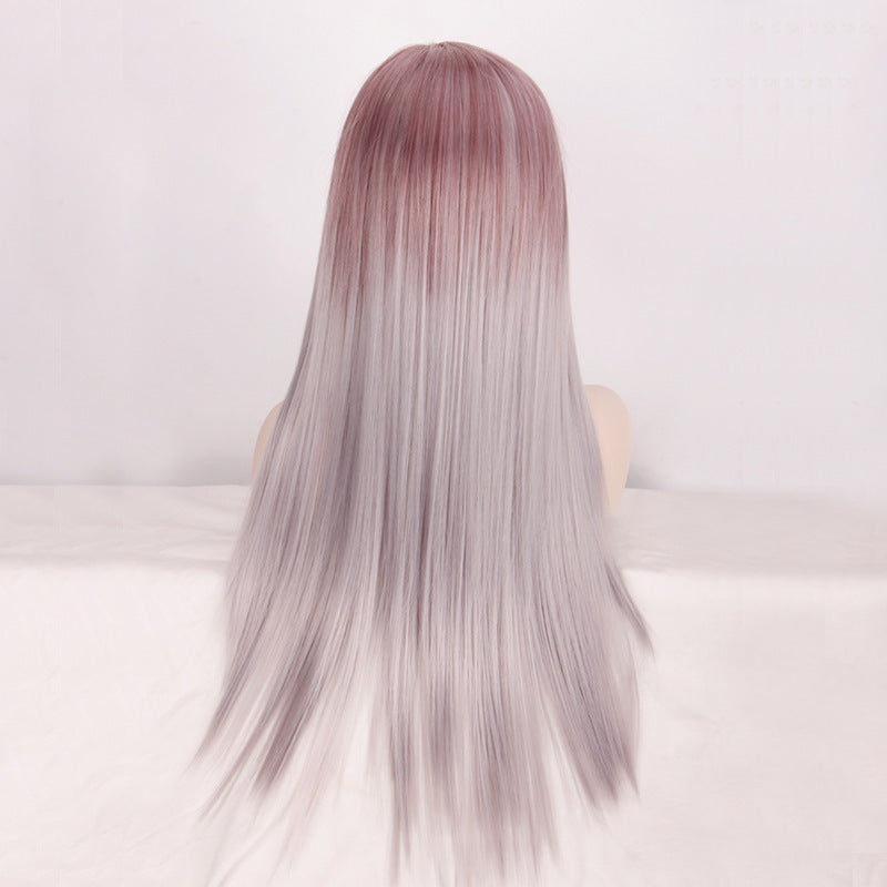 Women's wig mid-point gradient dyed long straight hair