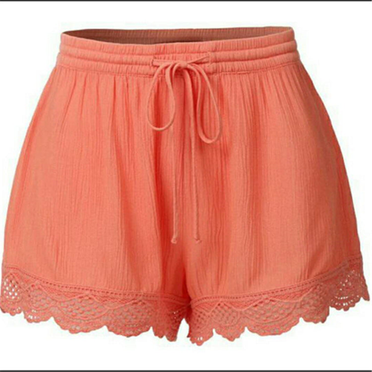 Women's solid color lace-up shorts casual pants