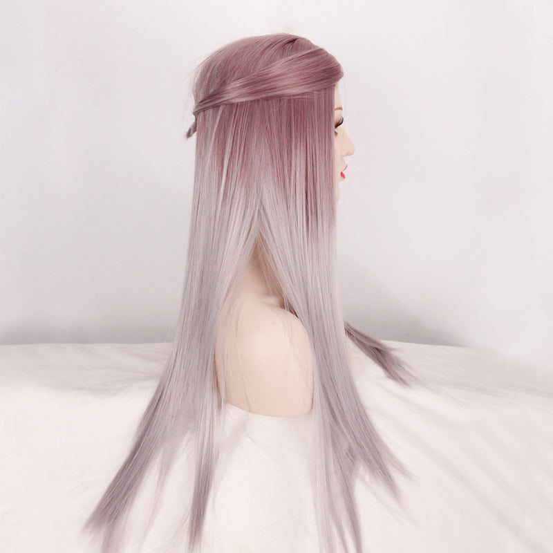 Women's wig mid-point gradient dyed long straight hair