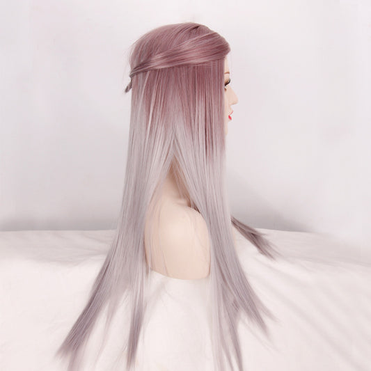 Women's wig mid-point gradient dyed long straight hair