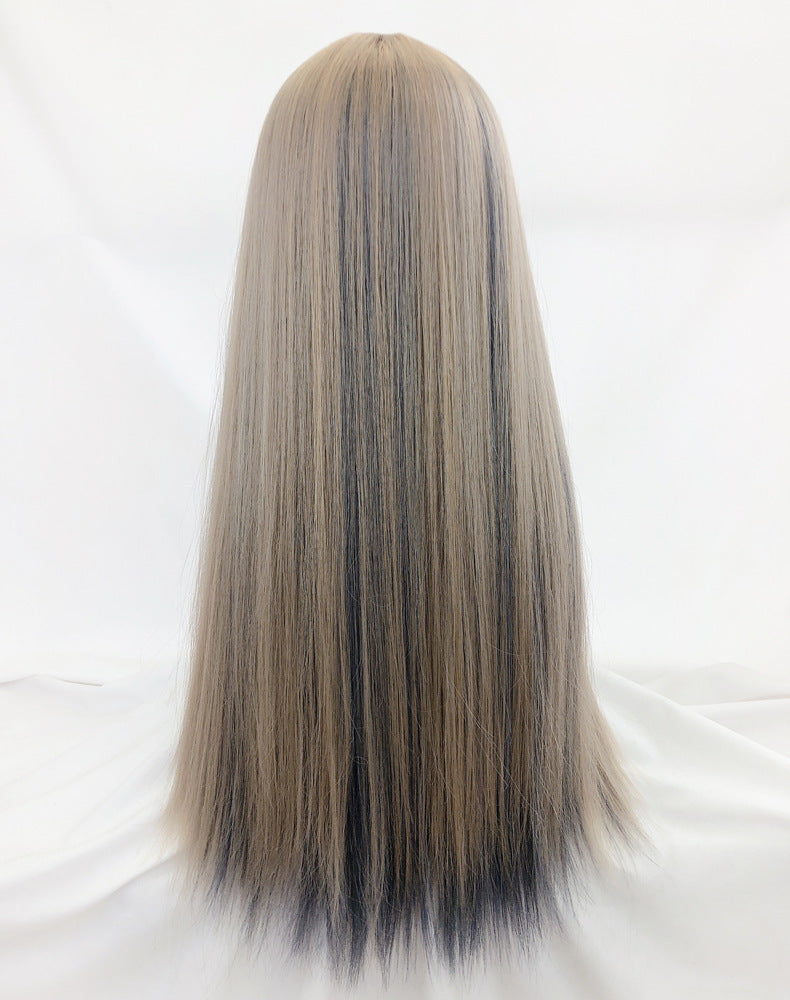 Linen Gold Haze Blue Wig Gradient Color Long Hair Headgear