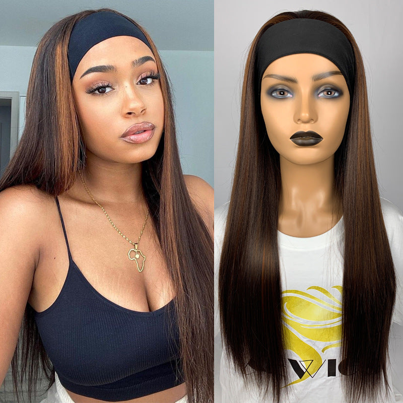 Long Straight Hair Gradient Color Chemical Fiber Headscarf Wig Headgear