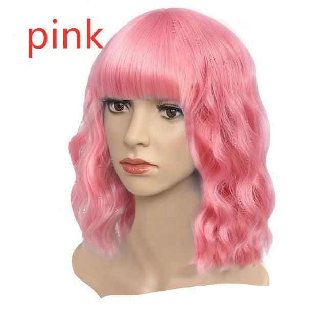 Wig Cover Air Liuhaihai Corrugated Mid-Length Curly Hair Chemical Fiber Head Cover