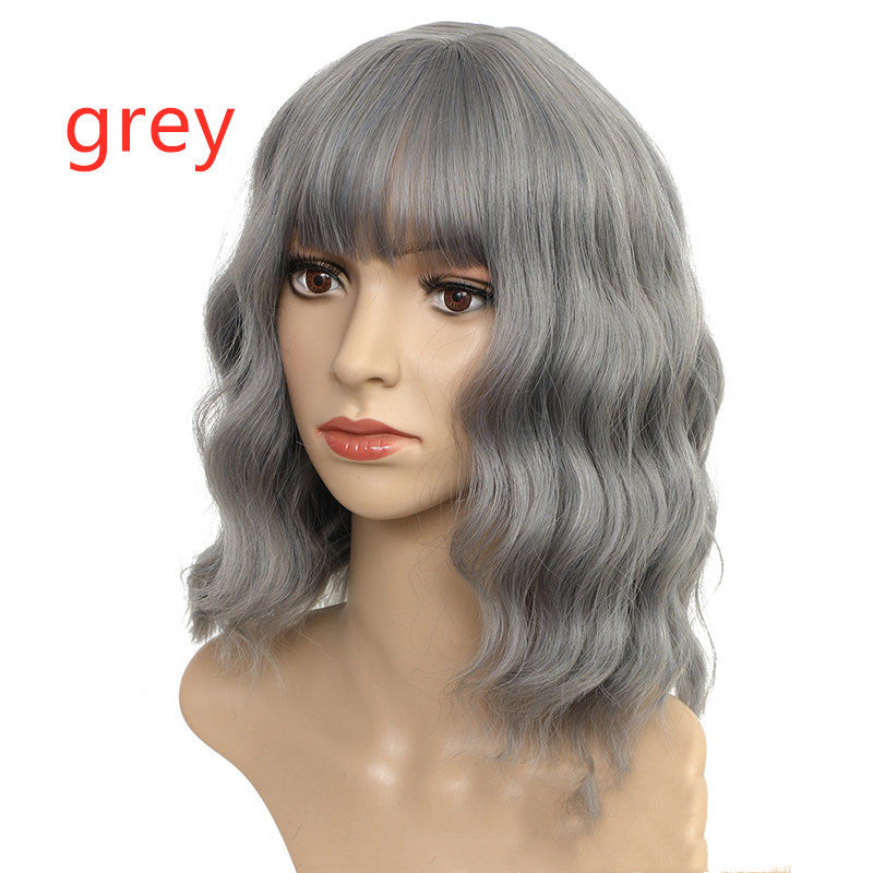 Wig Cover Air Liuhaihai Corrugated Mid-Length Curly Hair Chemical Fiber Head Cover
