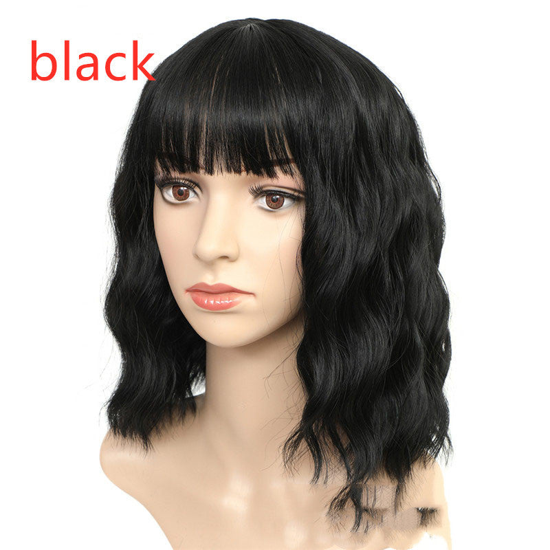 Wig Cover Air Liuhaihai Corrugated Mid-Length Curly Hair Chemical Fiber Head Cover