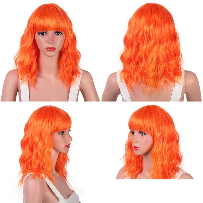 Wig Cover Air Liuhaihai Corrugated Mid-Length Curly Hair Chemical Fiber Head Cover