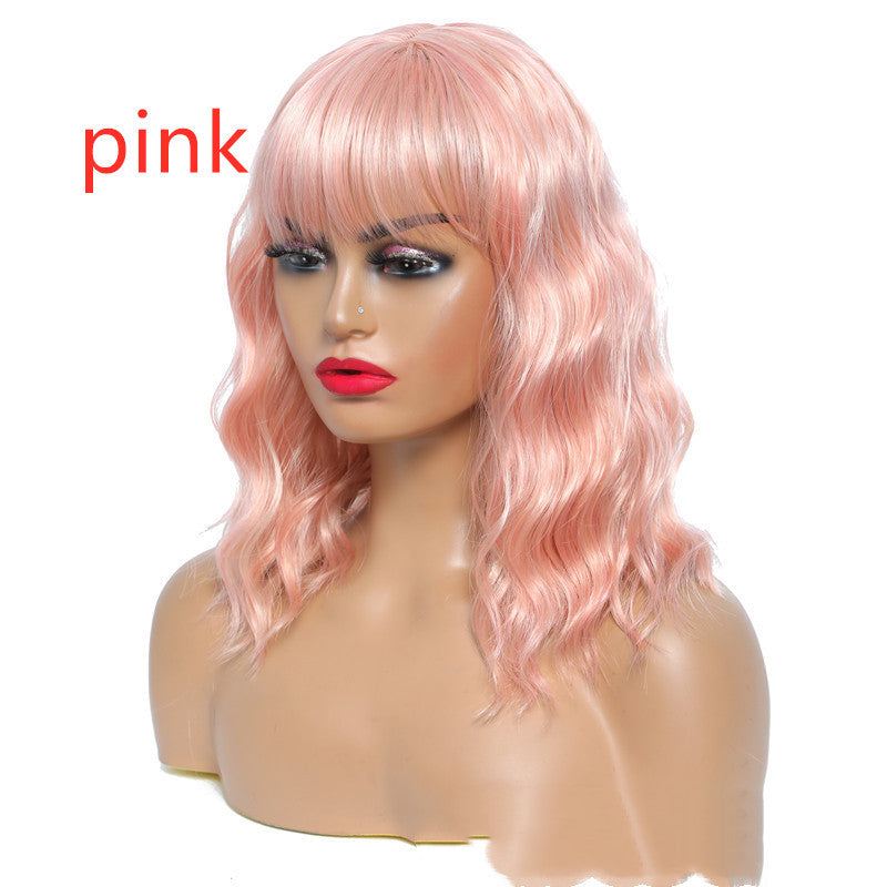 Wig Cover Air Liuhaihai Corrugated Mid-Length Curly Hair Chemical Fiber Head Cover