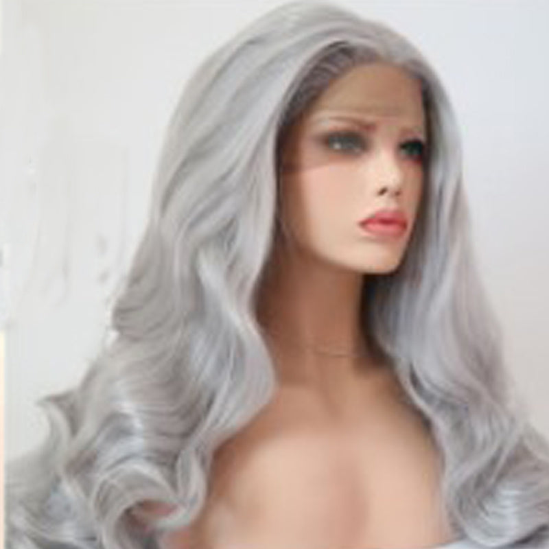 Mid-Point Silver-Grey Long Curly Hair Big Wave High Temperature Wire