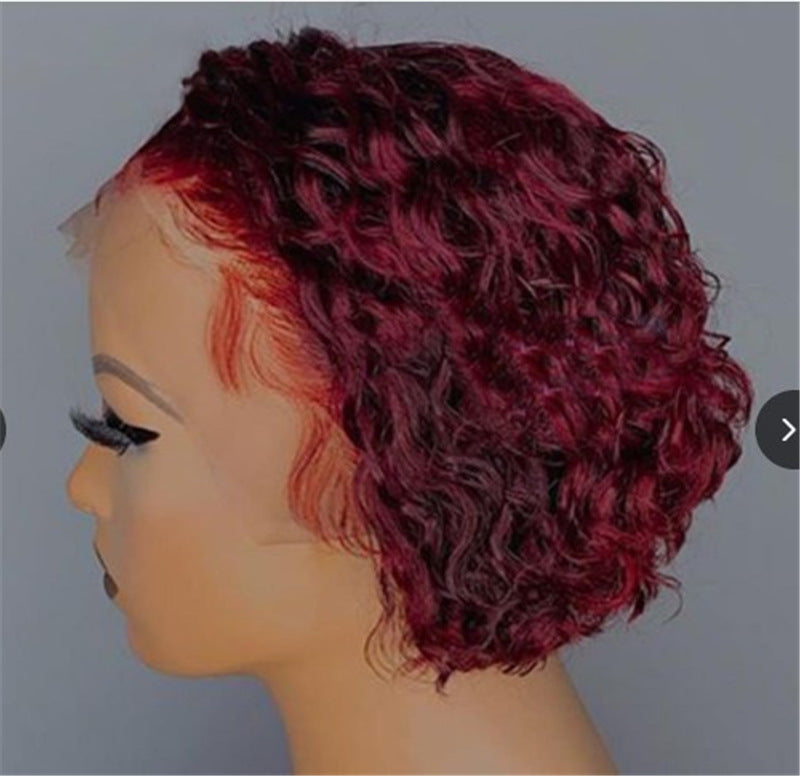 European And American Popular Wine Red Short Curly Wig