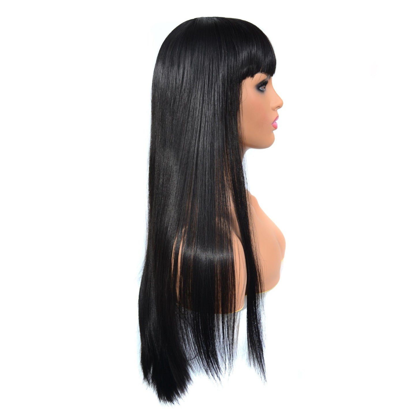 Amazon African Wig Headgear Female Long Straight Hair Full Bangs Wig Headgear Flat Bangs Wig Straight