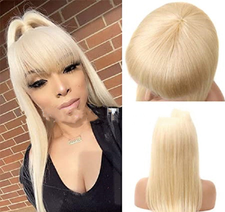 Light Gold 613 Color Long Straight Hair Air Bangs Bangs Wig Set