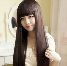 Light Gold 613 Color Long Straight Hair Air Bangs Bangs Wig Set