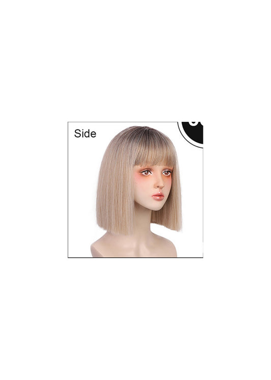 Fashion Color Straight Hair Imitation Scalp Wig Synthetic Fiber Headgear