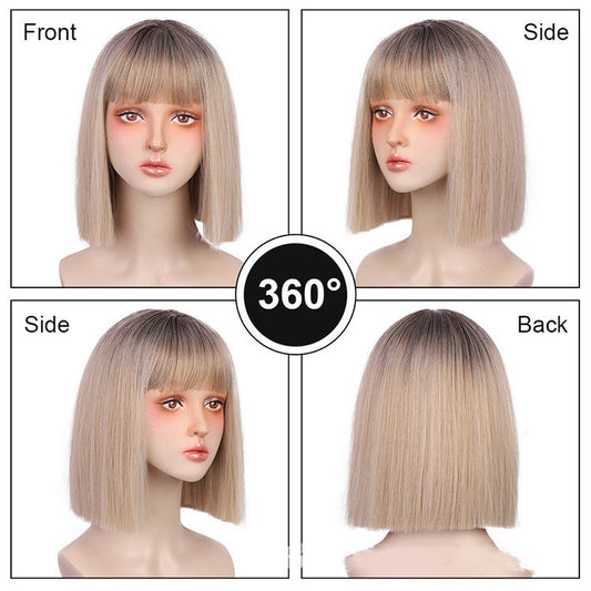 Fashion Color Straight Hair Imitation Scalp Wig Synthetic Fiber Headgear