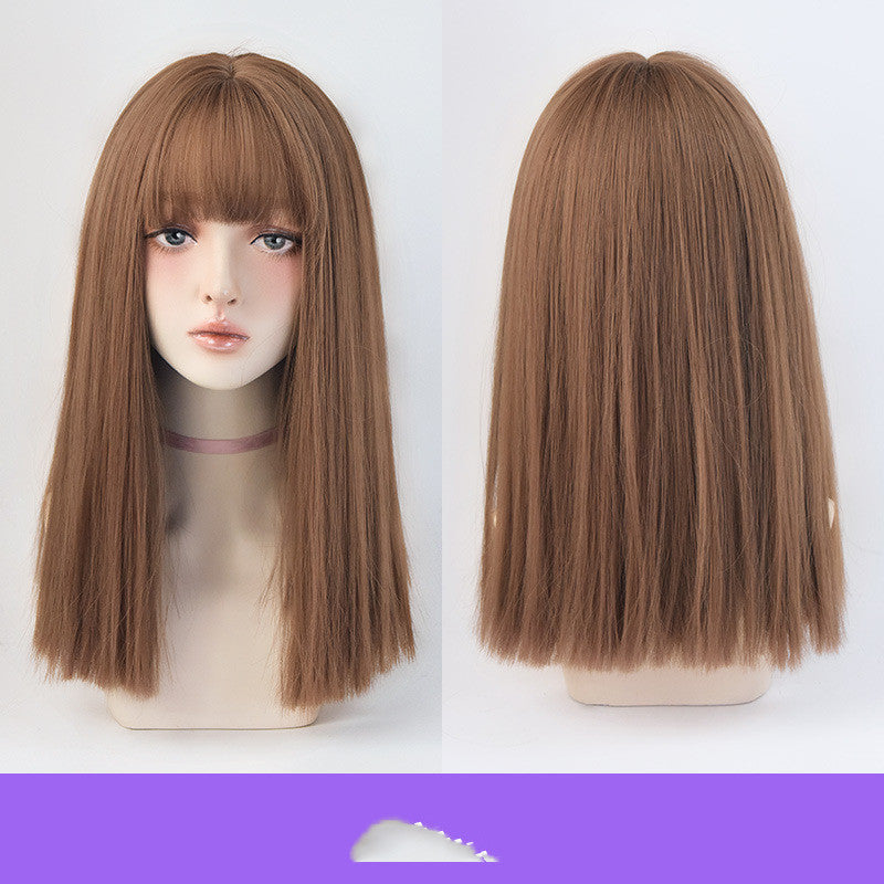Wig Female Long Hair Full Headgear Black Long Straight Hair Natural Air Bangs