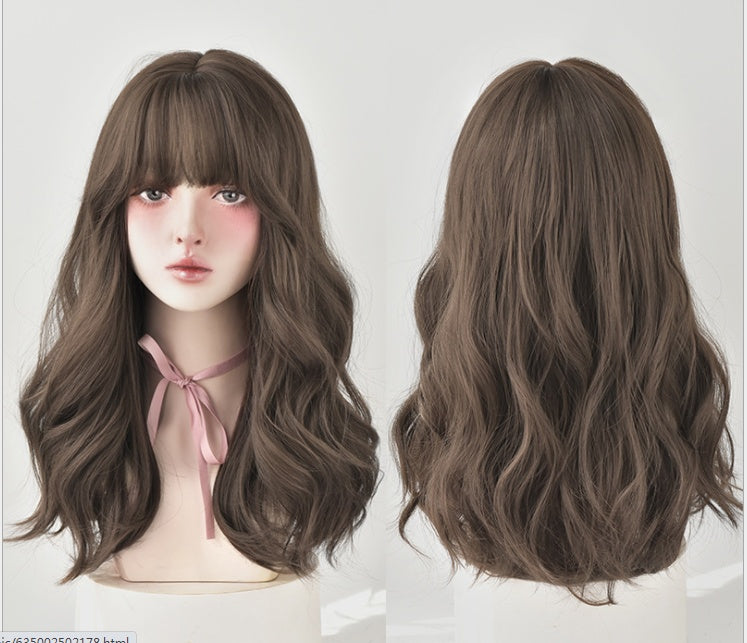 Natural Full Headgear Style Long Curly Hair With Air Bangs