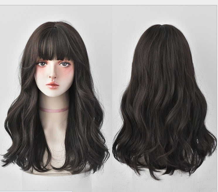 Natural Full Headgear Style Long Curly Hair With Air Bangs