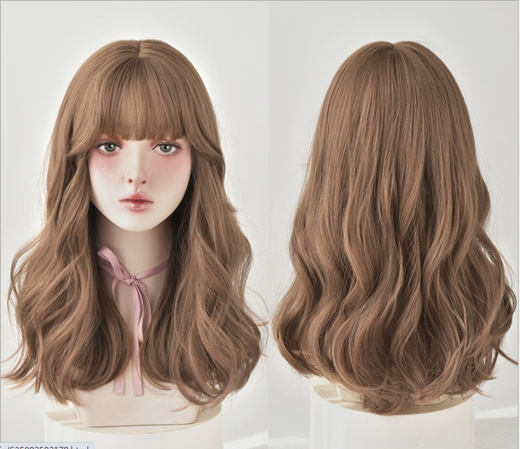 Natural Full Headgear Style Long Curly Hair With Air Bangs
